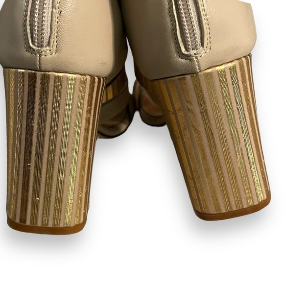 Giampaolo Viozzi Strappy Shootie Sandals High Chunk Heel Taupe Gold  EU37/US 7 - Picture 6 of 12